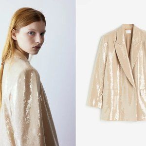 NWT H&M Champagne Gold Sequin Blazer Size XS